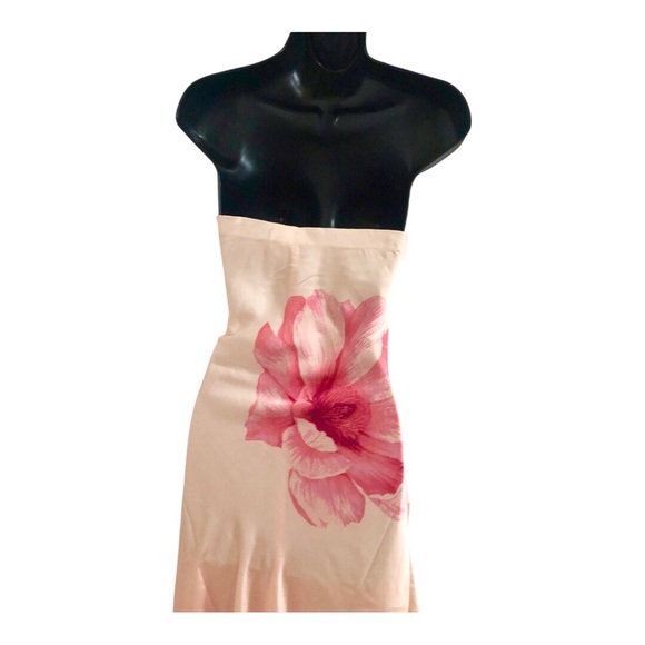 Trixxi peach pink flowers multi strapless satin effect maxi dress size large new - Picture 14 of 17